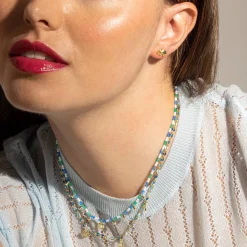 Collar de Plata de Ley 925 y Lacado Azul acabado oro 18k - Shione