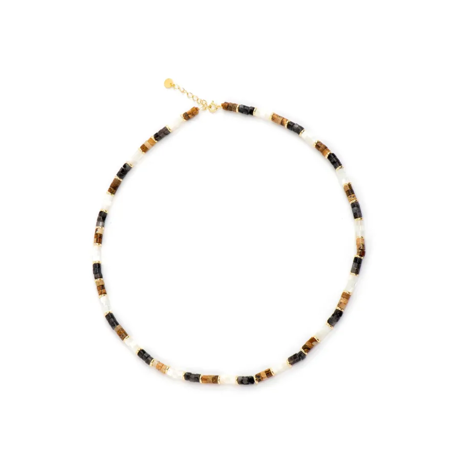 Collar de Plata de Ley 925 y Ojo de Tigre acabado oro amarillo de 18k - Fale