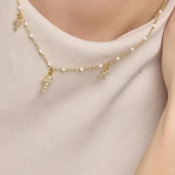 Collar de Plata de Ley 925 y Lacado Blanco acabado oro amarillo de 18k - Haja