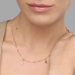 Collar de Plata de Ley 925 y Lacado Rosa acabado oro amarillo de 18k - Zumre