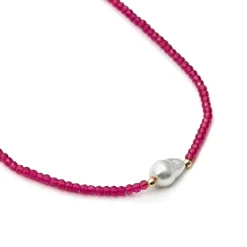 Collar de Plata de Ley 925 y Circonita Rosa acabado en oro amarillo de 18k - Druna