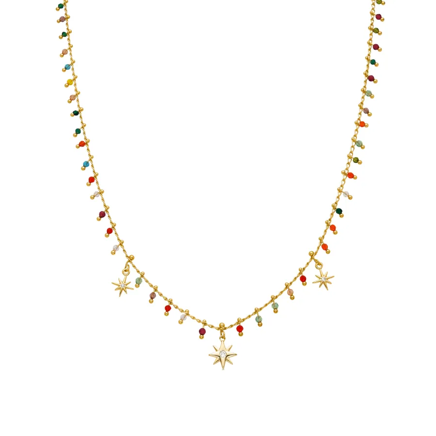 Collar de Plata de Ley 925 y Cristal Multicolor acabado oro amarillo de 18k - Huin