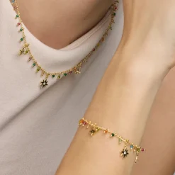 Collar de Plata de Ley 925 y Cristal Multicolor acabado oro amarillo de 18k - Huin