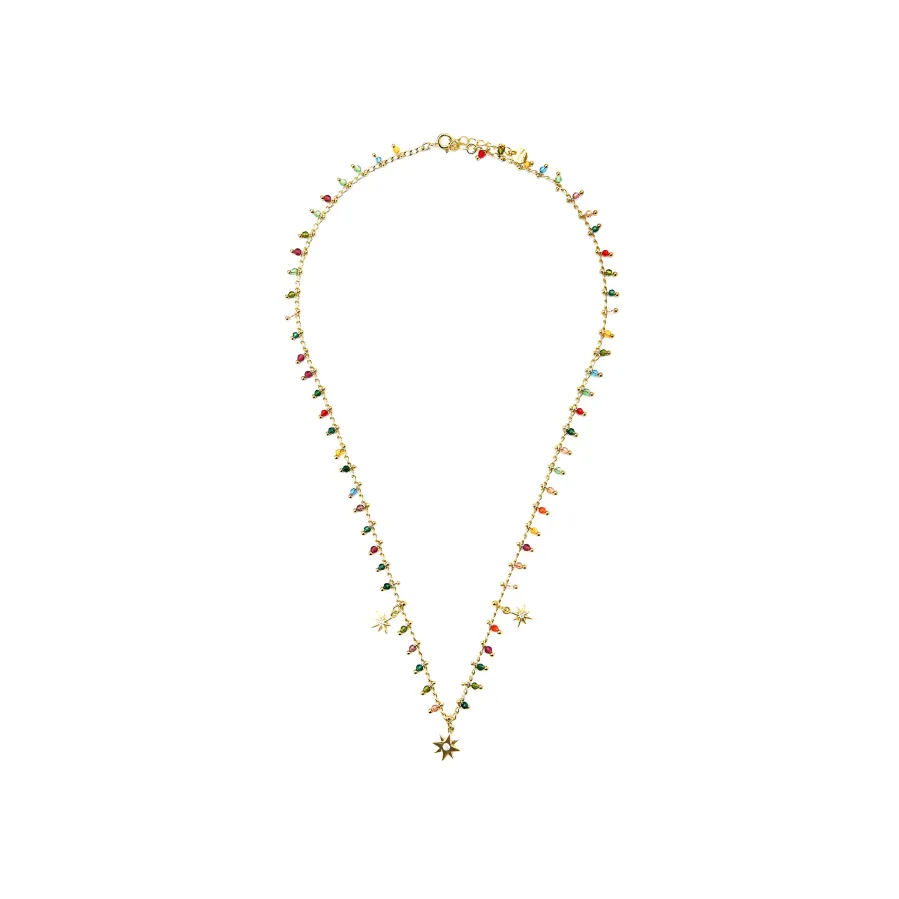 Collar de Plata de Ley 925 y Cristal Multicolor acabado oro amarillo de 18k - Huin