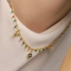 Collar de Plata de Ley 925 y Cristal Multicolor acabado oro amarillo de 18k - Huin