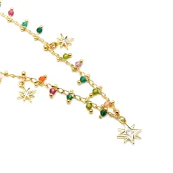 Collar de Plata de Ley 925 y Cristal Multicolor acabado oro amarillo de 18k - Huin
