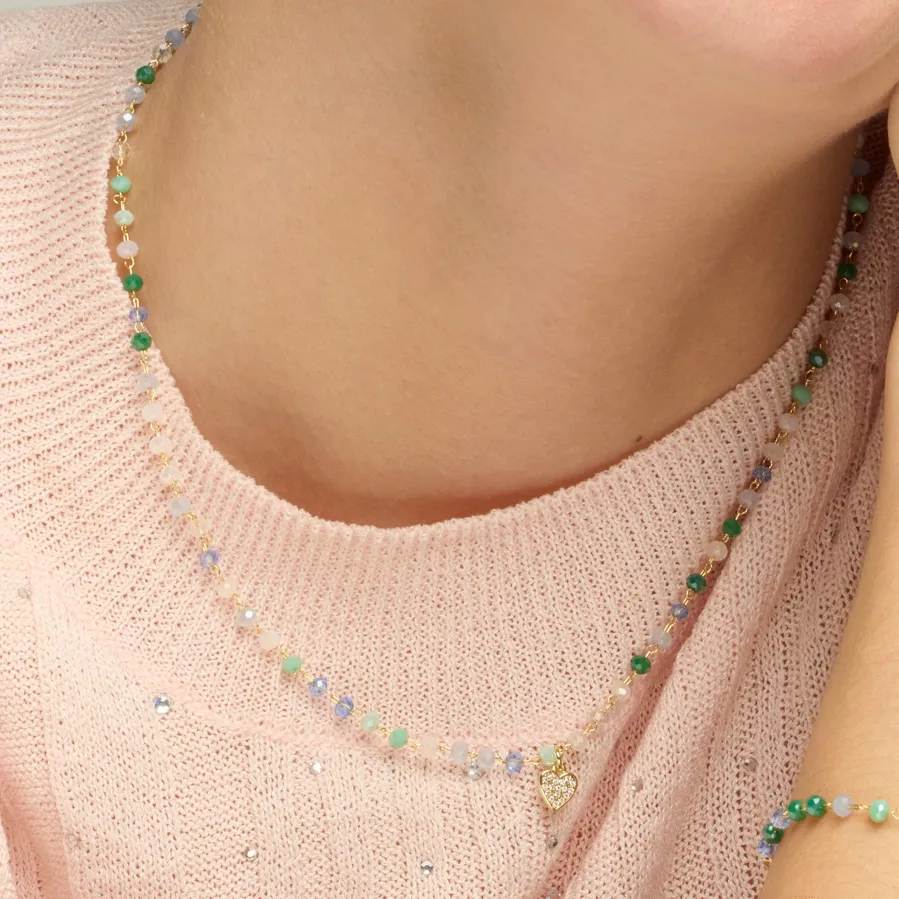 Collar de Plata de Ley 925 y Cristal Multicolor acabado oro amarillo de 18k - Caram