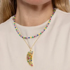 Collar de Plata de Ley 925 y Cristal Multicolor acabado en oro amarillo 18K - Shedi