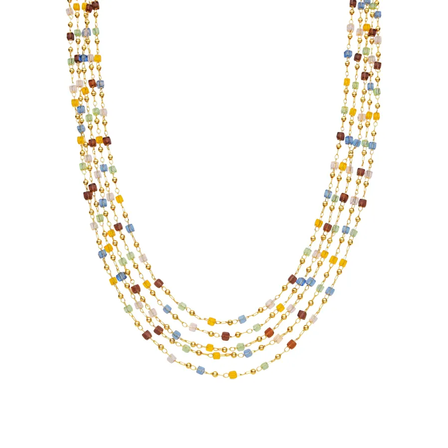 Collar de Plata de Ley 925 y Cristal Multicolor acabado oro amarillo de 18k - Goben