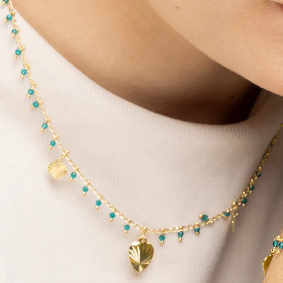 Collar de Plata de Ley 925 y Cristal Verde acabado oro amarillo de 18k - Dadrec