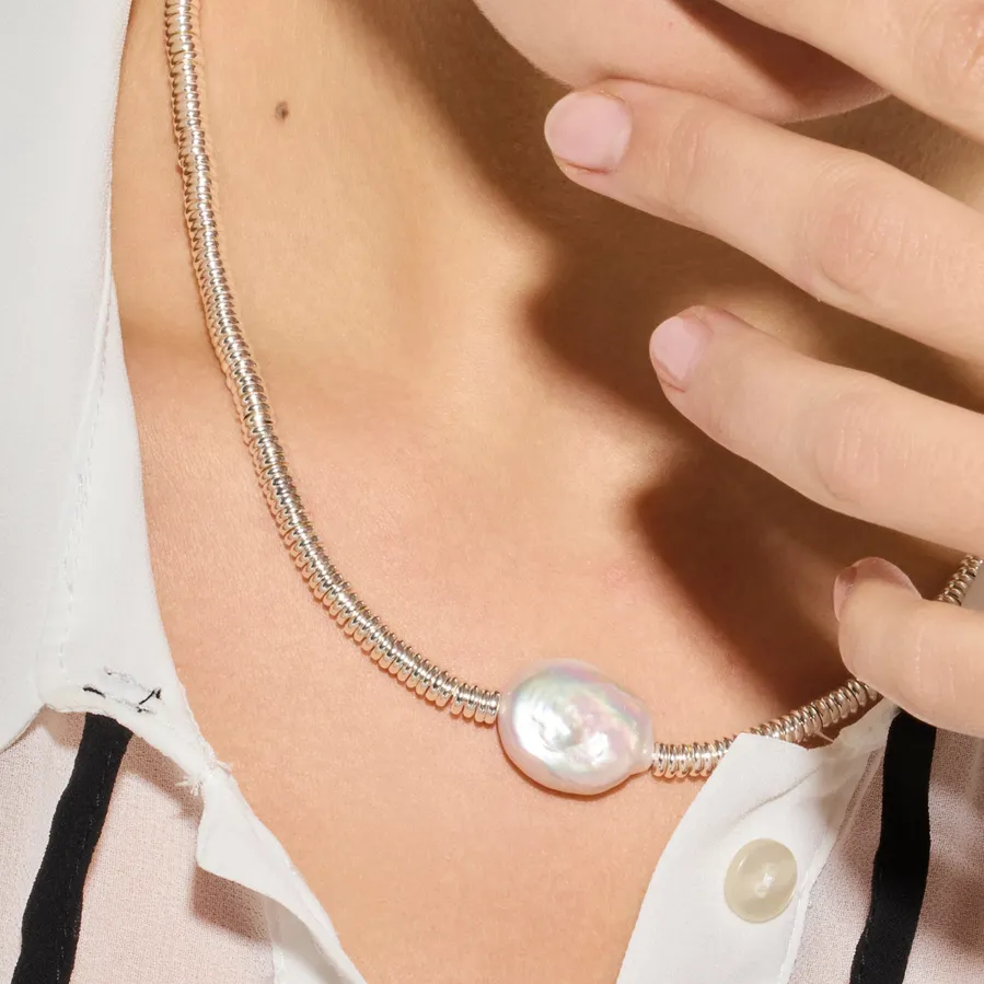 Collar de Plata de Ley 925 y Perla Blanca acabado rodio - Siever
