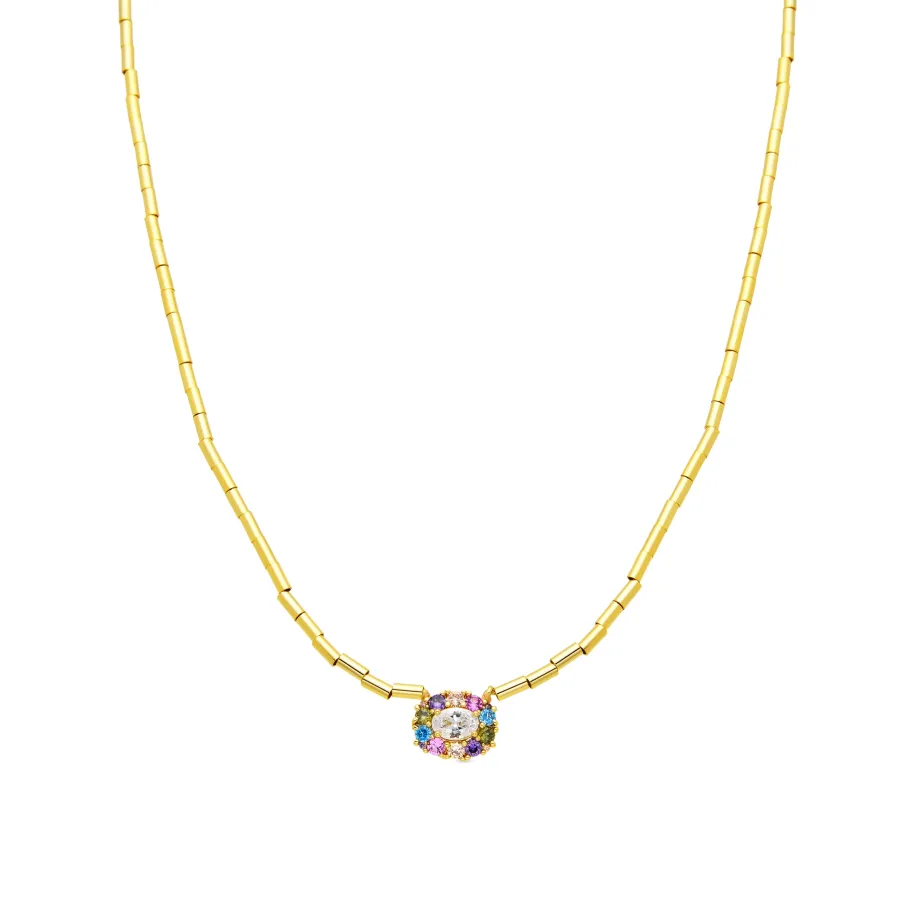 Collar de Plata de Ley 925 y Circonita Multicolor acabado oro amarillo de 18k - Mezay