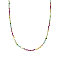 Collar de Plata de Ley 925 y Cristal Multicolor acabado oro amarillo de 18k - Ane