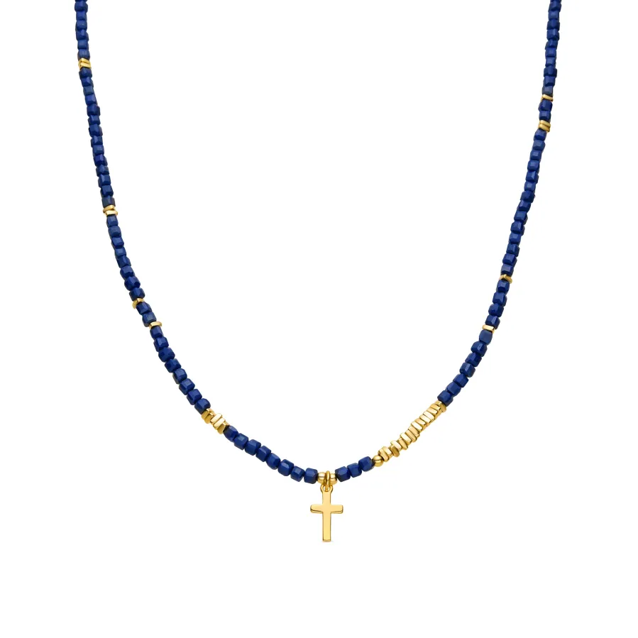 Collar de Plata de Ley 925 y Cristal Azul Oscuro acabado oro amarillo de 18k - Iszun