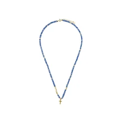 Collar de Plata de Ley 925 y Cristal Azul Oscuro acabado oro amarillo de 18k - Iszun
