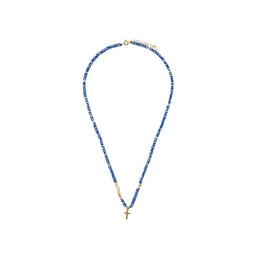 Collar de Plata de Ley 925 y Cristal Azul Oscuro acabado oro amarillo de 18k - Iszun