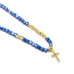 Collar de Plata de Ley 925 y Cristal Azul Oscuro acabado oro amarillo de 18k - Iszun