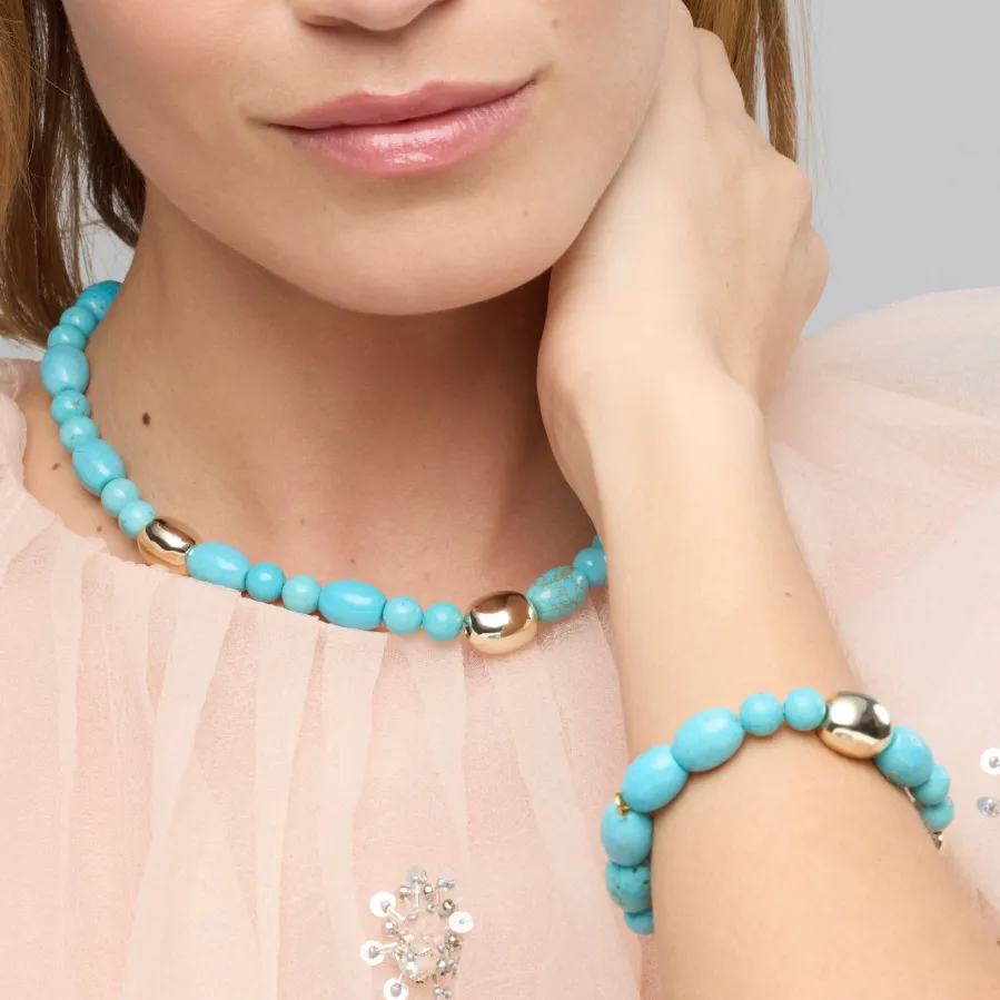 Collar de Plata de Ley 925 y Turquesa acabado oro amarillo de 18k Shyra
