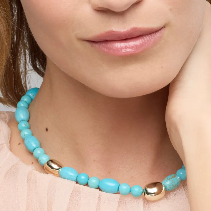 Collar de Plata de Ley 925 y Turquesa acabado oro amarillo de 18k Shyra