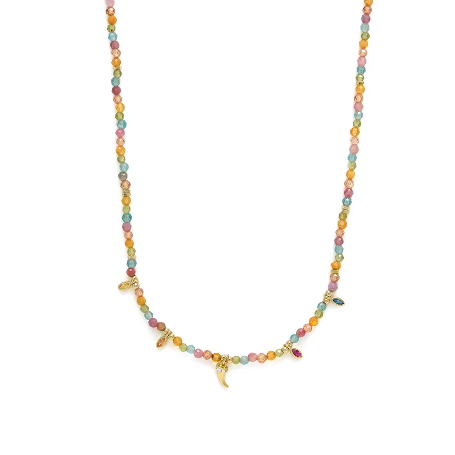 Collar de Plata de Ley 925 y Circonita Multicolor acabado en oro amarillo 18k - Esli