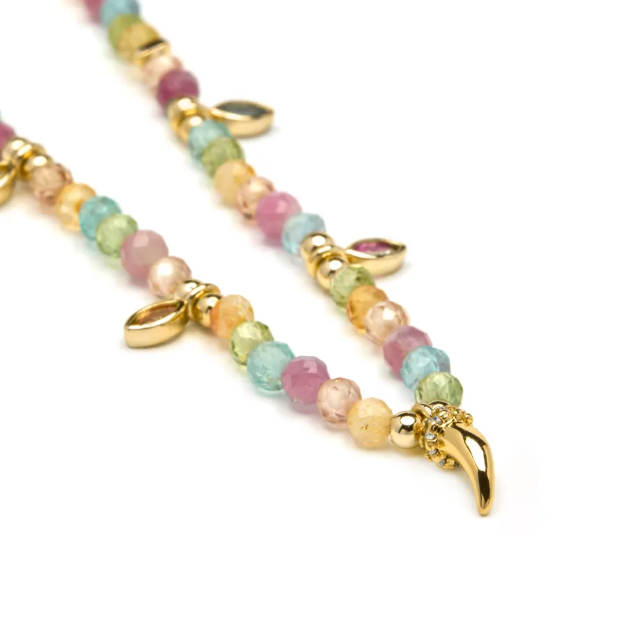 Collar de Plata de Ley 925 y Circonita Multicolor acabado en oro amarillo 18k - Esli