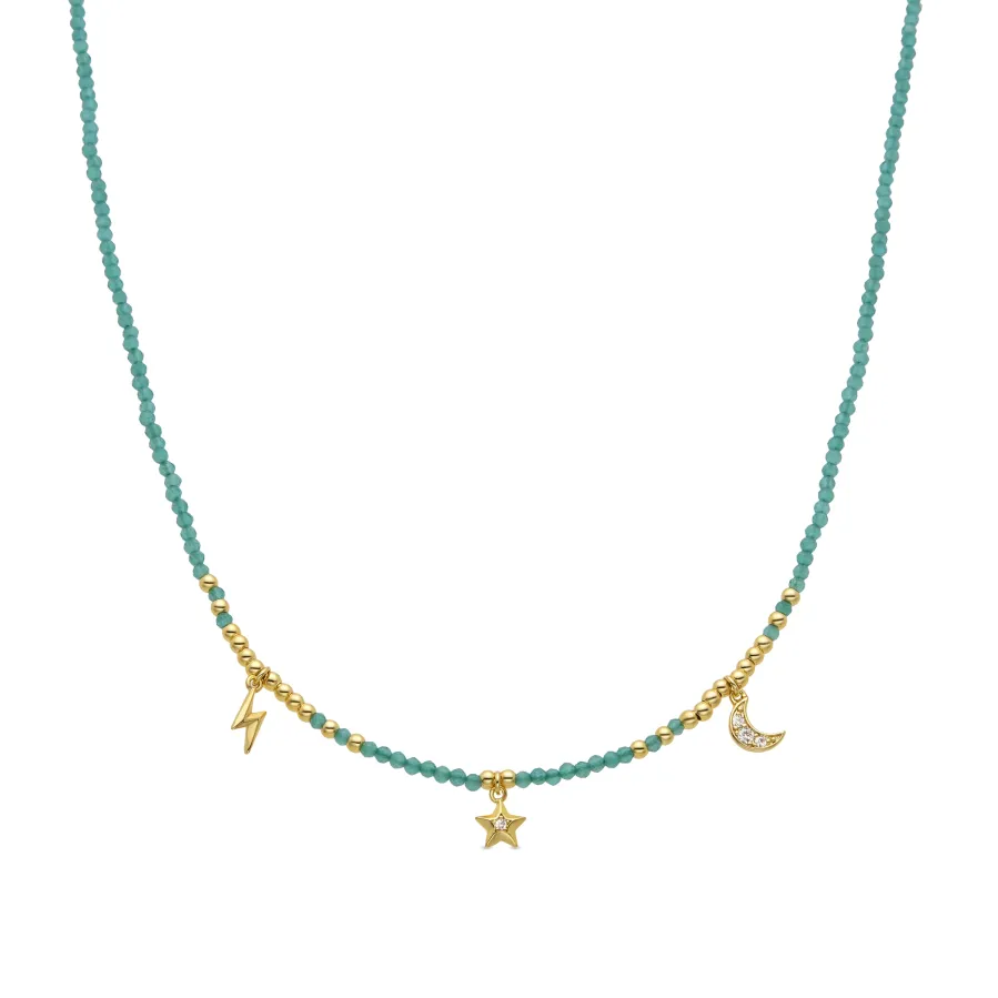 Collar de Plata de Ley 925 y Cristal Verde acabado en oro amarillo 18K - Olzex