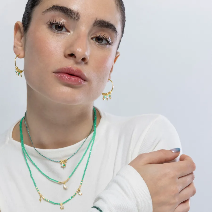 Collar de Plata de Ley 925 y Cristal Verde acabado en oro amarillo 18K - Olzex