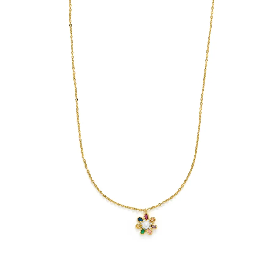 Collar de Plata de Ley 925 y Circonita Multicolor acabado en oro amarillo 18k - Horsa