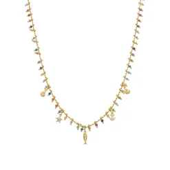Collar de Plata de Ley 925 y Cristal Multicolor acabado en oro amarillo 18K - Ancla