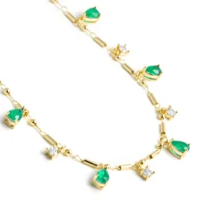 Collar de Plata de Ley 925 y Cuarzo Hidrotermal Verde Paraiba acabado en oro amarillo 18k - Lakrom