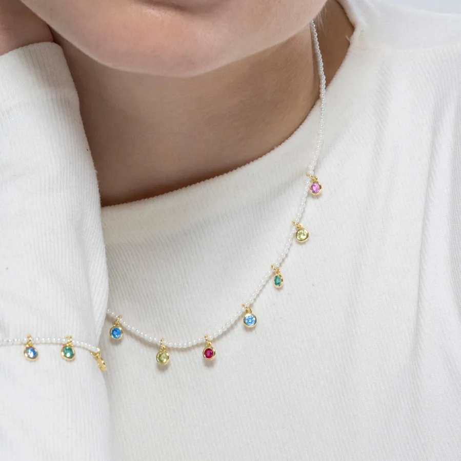 Collar de Plata de Ley 925 y Circonita Multicolor acabado en oro amarillo 18K - Alori