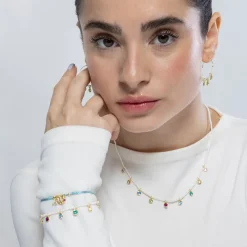 Collar de Plata de Ley 925 y Circonita Multicolor acabado en oro amarillo 18K - Alori