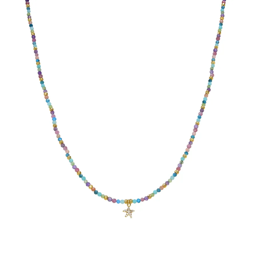 Collar de Plata de Ley 925 y Cristal Multicolor acabado en oro amarillo 18K - Estrella