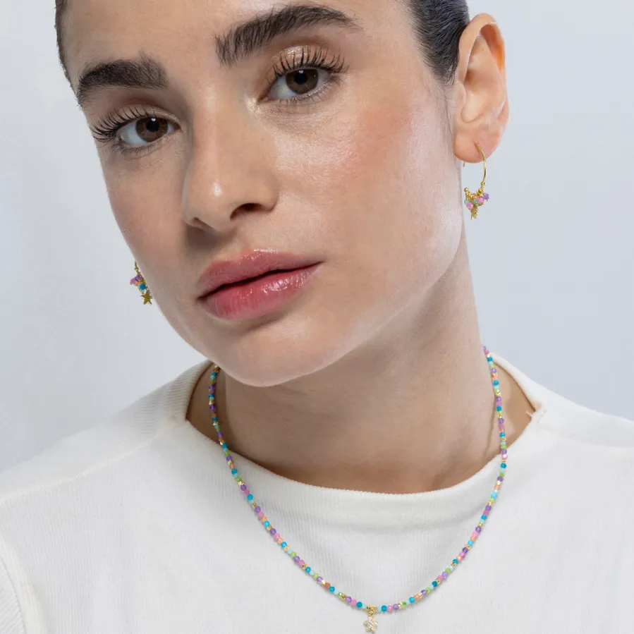 Collar de Plata de Ley 925 y Cristal Multicolor acabado en oro amarillo 18K - Estrella