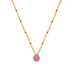 Collar de Plata de Ley 925 y Cuarzo Hidrotermal Rosa acabado en oro amarillo de 18k - Simder
