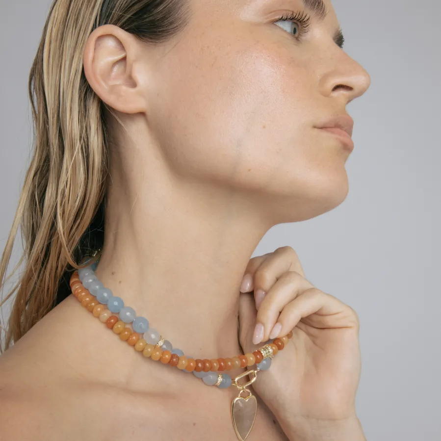 Collar de Plata de Ley 925 y Jade Azul acabado en oro amarillo 18k - Zaty