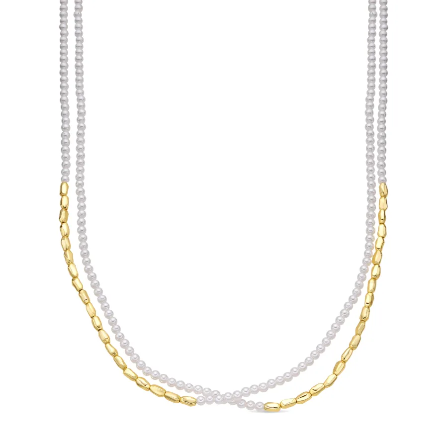 Collar de Plata de Ley 925 y Perla Blanca acabado oro amarillo de 18k - Noma