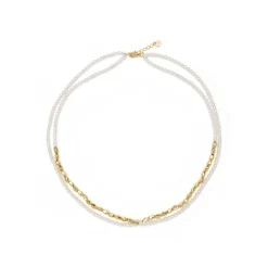 Collar de Plata de Ley 925 y Perla Blanca acabado oro amarillo de 18k - Noma
