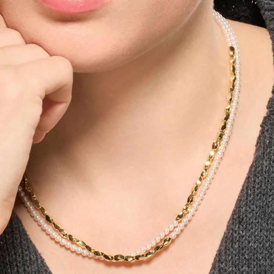 Collar de Plata de Ley 925 y Perla Blanca acabado oro amarillo de 18k - Noma