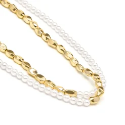 Collar de Plata de Ley 925 y Perla Blanca acabado oro amarillo de 18k - Noma