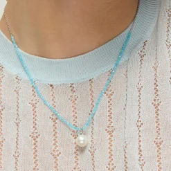 Collar de Plata de Ley 925 y Cristal Blanco acabado oro amarillo de 18k - Husu