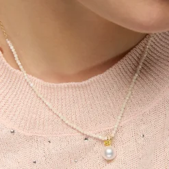 Collar de Plata de Ley 925 y Cristal Blanco acabado oro amarillo de 18k - Husu