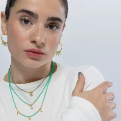 Collar de Plata de Ley 925 y Cristal Verde acabado en oro amarillo 18K - Luna