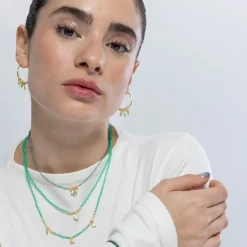 Collar de Plata de Ley 925 y Cristal Verde acabado en oro amarillo 18K - Luna