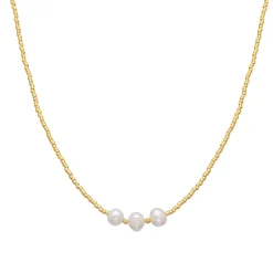 Collar de Plata de Ley 925 y Perla Blanca acabado en oro amarillo de 18k - Oschu