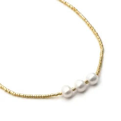 Collar de Plata de Ley 925 y Perla Blanca acabado en oro amarillo de 18k - Oschu