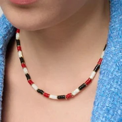 Collar de Plata de Ley 925 y Coral acabado oro amarillo de 18k - Siraba