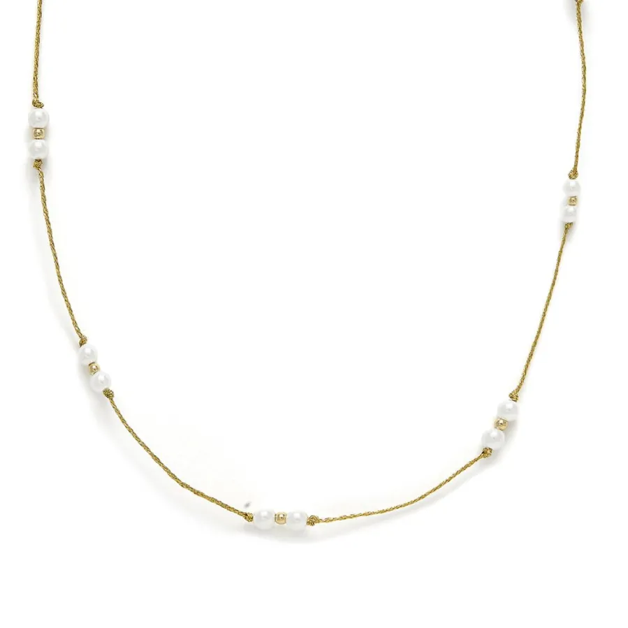 Collar de Plata de Ley 925 y Perla Blanca acabado en oro amarillo 18k - Deusu