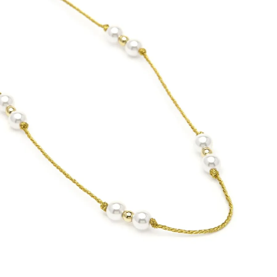 Collar de Plata de Ley 925 y Perla Blanca acabado en oro amarillo 18k - Deusu