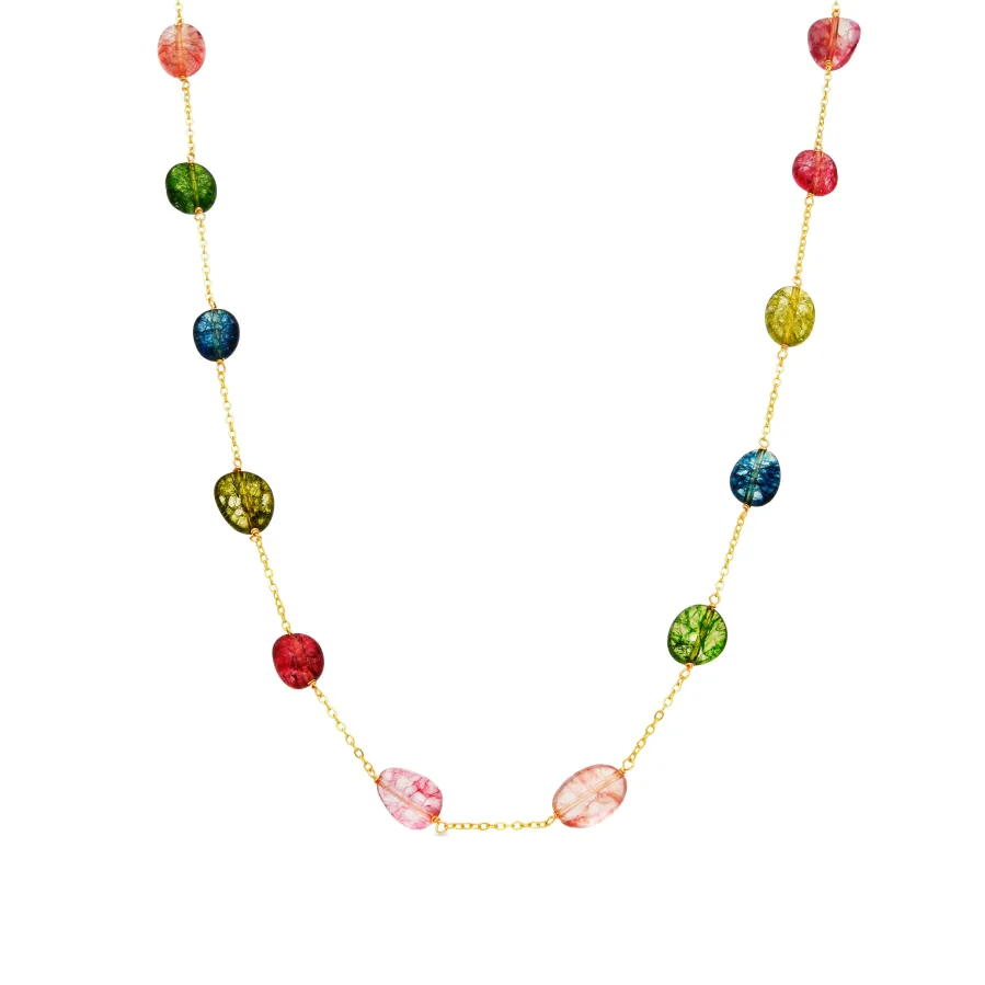 Collar de Plata de Ley 925 y Multicolor Piedra Natural acabado oro amarillo de 18k - Refus